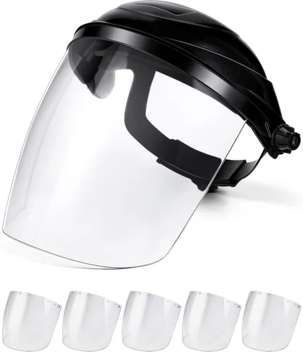Vista 8 de Tellegloww 4 protectores faciales de seguridad para moler y cortar, visera transparente resistente a los impactos, máscara facial completa con casco