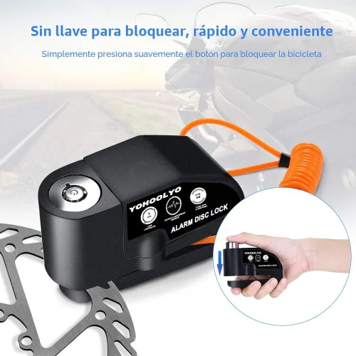 Vista 3 de YOHOOLYO Candado de Disco con Alarma para Motocicleta, Bloqueo de Freno de Disco Antirrobo, Resistente al Agua, 110 dB, Pasador de 7mm, Cable