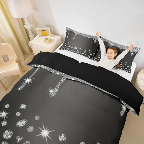 Vista 90 de Feelyou Coquette Bow Bedding Set Twin Size Leopared Bows Comforter Cover for Kids Teens Adults Glitter Diamond Blue Duvet Cover Cute Bowknot Room