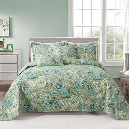 Vista 28 de VAPUTAR Edredones de Algodón Tamaño Queen, Juego de Ropa de Cama Edredón Queen con Patrón Damasco Bohemio-3 Piezas Colcha Ligera Suave Tamaño Queen