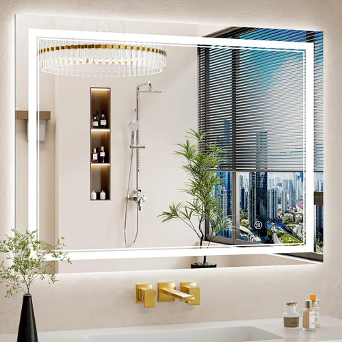 Vista 23 de Espejo de baño LED de 22 x 30 pulgadas con luces, antiniebla, retroiluminado + luz frontal, regulable, espejo de tocador LED para pared, espejo
