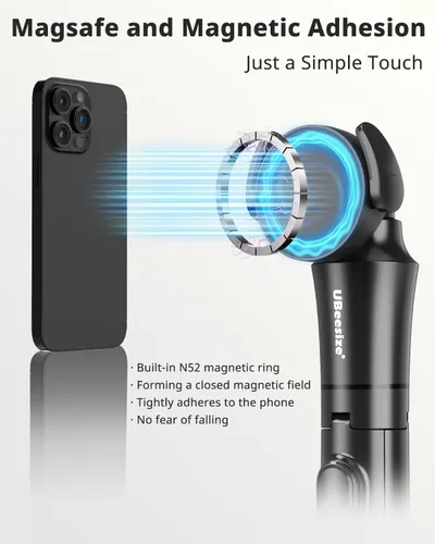 Vista 2 de UBeesize Trípode magnético de 72 pulgadas para iPhone con control remoto, soporte extensible para teléfono celular, compatible con MagSafe, trípode