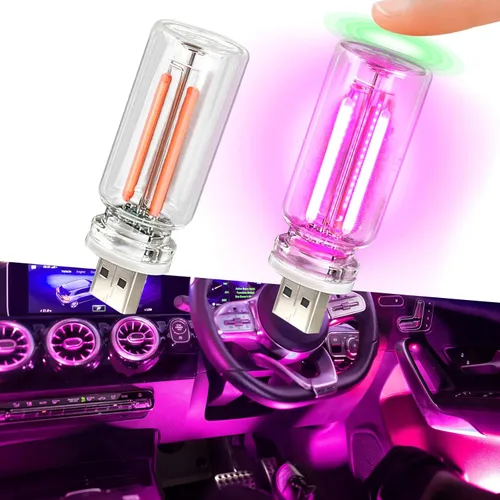 Vista 9 de 2 luces LED USB para automóvil, luces LED regulables al tacto, puerto USB, iluminación ambiental retro para automóvil, luces LED interiores Azul