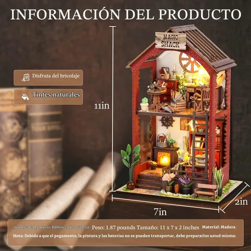 Vista 5 de RONSTONE - Kit de rincón de libros para adultos, Martin's Bookstore DIY kit de casa en miniatura con luz LED, rompecabezas 3D de madera, decoración