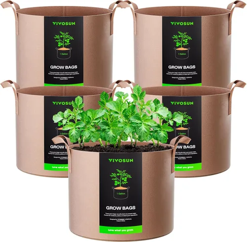 Vista 10 de VIVOSUN - Paquete de 5, 1 galón, bolsas para cultivar de tela no tejida gruesa resistente con asas