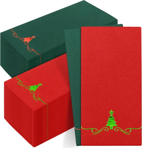 Vista 9 de Paquete de 100 Servilletas Desechables de Invitados de Navidad de 12 x 17 Pulgadas Servilletas de Árboles de Navidad con Papel Dorado Toallas