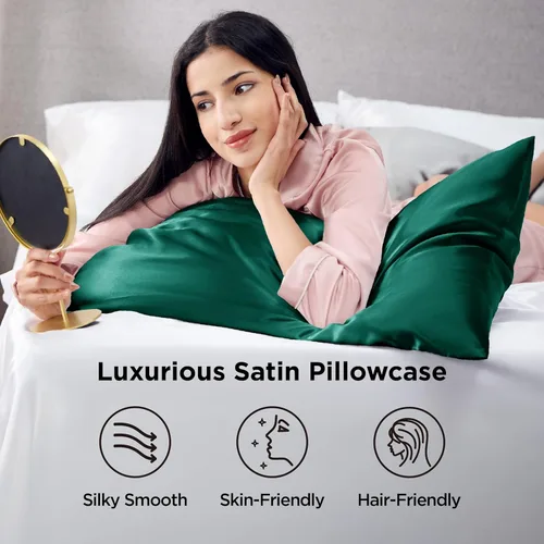 Vista 28 de Bedsure - Juego de fundas de almohada de satén tamaño king, 2 unidades - Fundas de almohada gris plateado para cabello y piel con cierre de sobre