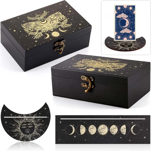 Vista 2 de Juexica Tarot Tarot Tarot soporte de madera para tarjetas de lugar, juego de caja de tarot, accesorios de lectura, exhibición para herramientas