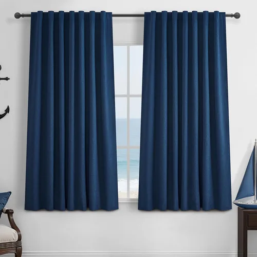 Vista 64 de Juego de 2 cortinas 100% opacas, 84 pulgadas de largo, dormitorio, estéticas, aislamiento térmico, eficiencia energética, mezcla de algodón y lino