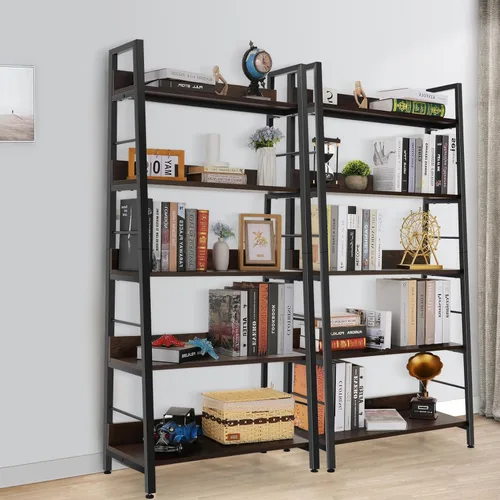 Vista 39 de BATHWA Estantería para libros de 5 niveles, estantería industrial rústica de madera de metal, marrón oscuro de 28 pulgadas de ancho y 59 pulgadas