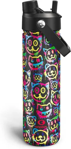 Vista 22 de Botella de agua aislada con popote para niños, botella de agua de acero inoxidable de 12 onzas con boquilla doble, a prueba de fugas, sin BPA, al