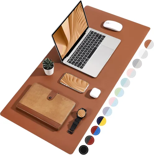 Vista 11 de TOWWI - Tapete de escritorio a doble cara, tapete de escritorio grande, protector impermeable de escritorio, mouse pad de cuero grande para teclado