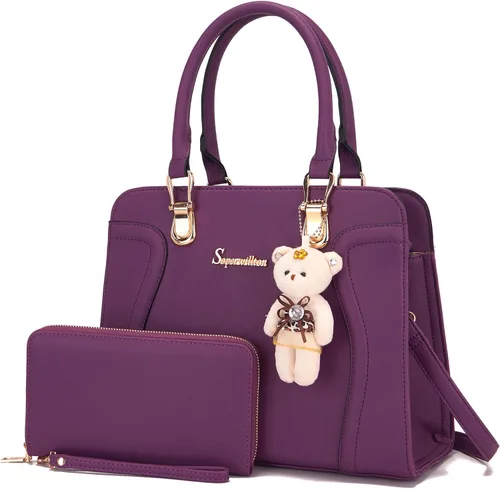 Vista 20 de Soperwillton Monederos para mujer, bolso cruzado de hombro, asa superior, bolsa de mano, cartera, juego de 3 piezas Wallet, Set, 3pcs