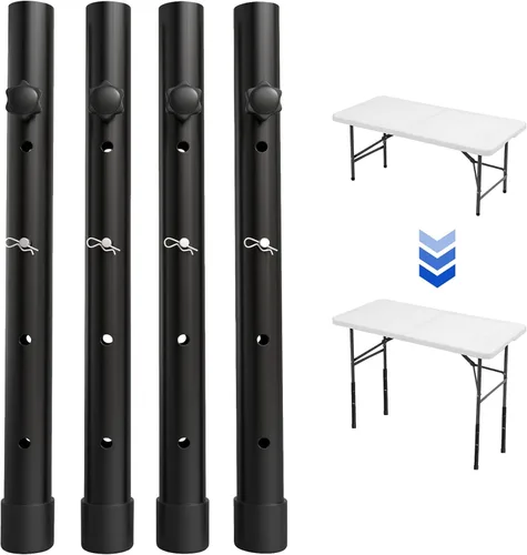 Vista 9 de ZhouDaShu Table Leg Extenders for Folding Tables, Table Leg Extensions for Bent and Straight Legs, Heavy Duty Steel Adjustable Folding Table Leg