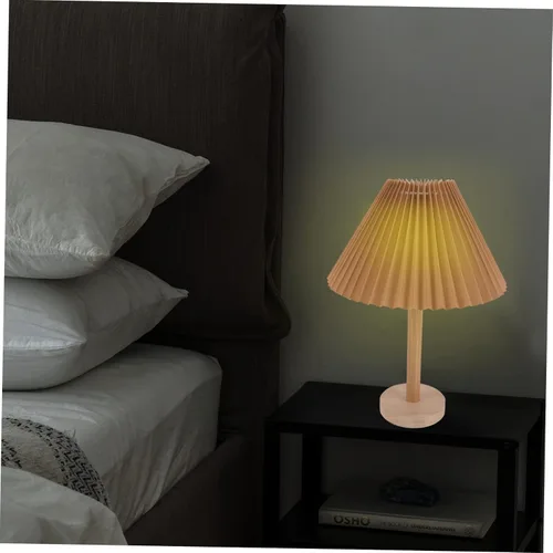 Vista 3 de Lámpara de mesa plisada para dormitorio, luz nocturna, mesita de noche, luz suave, deslumbrante