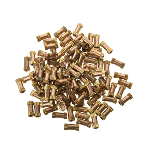 Vista 23 de MroMax Tuercas de inserción moleteadas M2, latón métrico M2x3x3.0.079 in Tuercas de inserción roscadas a través de roscas encajadas en agujeros