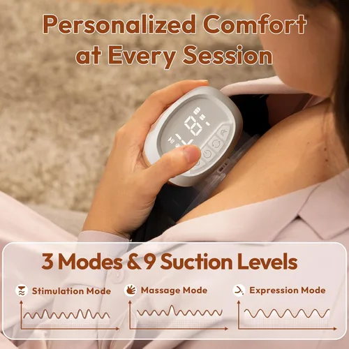 Vista 2 de Extractor de lactancia materna portátil, manos libres de batería de larga duración, extractor de leche eléctrico portátil con 3 modos y 9 niveles