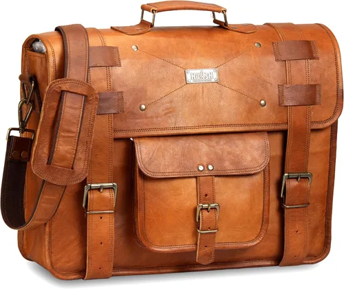 Vista 9 de Spacious Leather Laptop Briefcase for Men - Everyday Handmade Messenger Bag for 17 Inch Laptops