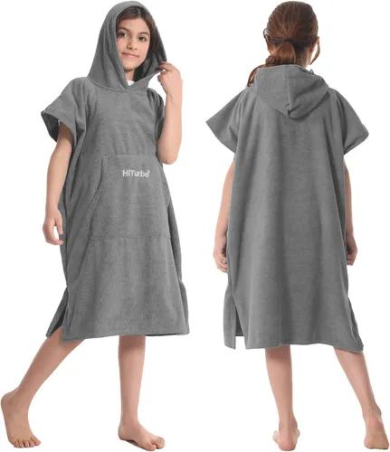 Vista 8 de Hiturbo Poncho de toalla cambiante para niños: toallas de baño absorbentes de secado rápido con capucha - Poncho de microfibra para nadar surf