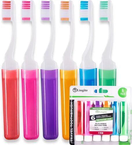 Vista 12 de Lingito Mini cepillo de dientes con tapa, tamaño de camping y viaje con funda, kit para adultos (paquete de 3)