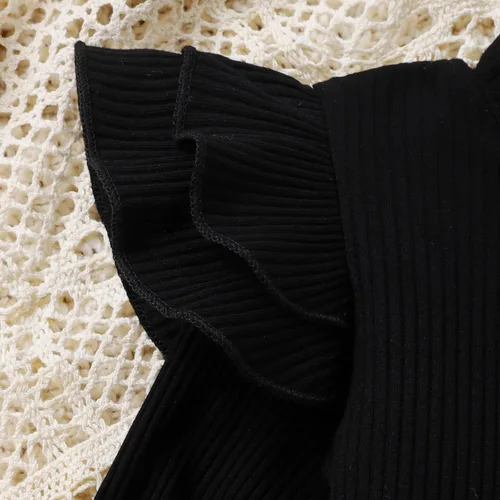 Vista 3 de Conjunto de 2 piezas de ropa de otoño e invierno para niña pequeña, con volantes, cuello alto, suéter de punto y minifalda con botones a cuadros