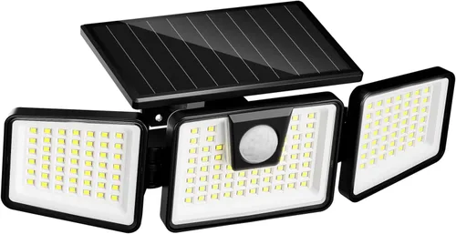 Vista 13 de INCX 156 luces LED solares de movimiento para exteriores, paquete de 2, 3 cabezales de luces solares de seguridad con sensor de movimiento IP65