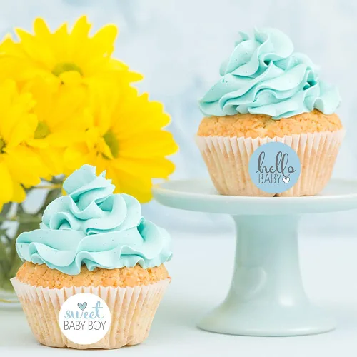 Vista 7 de 270 calcomanías azules para baby shower, 6 diseños, etiquetas circulares autoadhesivas, sellos de sobres de baby shower, calcomanías de caramelo