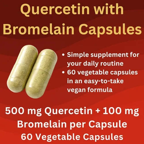 Vista 3 de Quercetina con bromelina - 500 mg de quercetina (de quercetina dihidratada) + 100 mg de bromelina por cápsula - 60 cápsulas vegetales - Vegano, sin