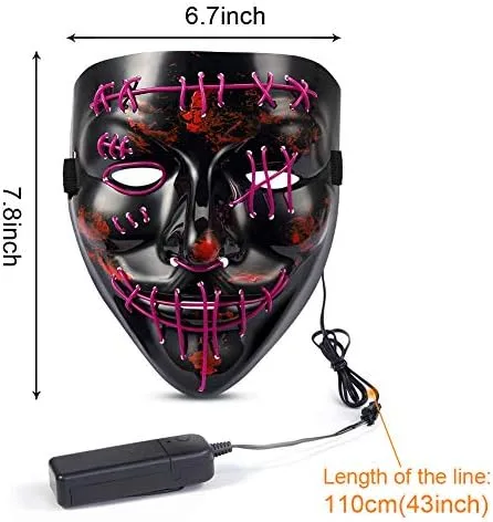 Vista 4 de Máscara LED de terror de Halloween, máscara de purga LED, máscara de luz LED para disfraz de Halloween