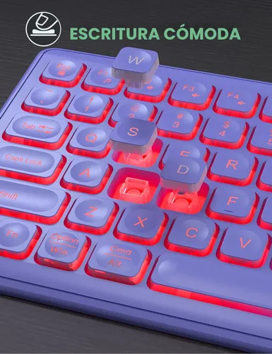 Vista 7 de Combo de teclado y mouse inalámbricos, retroiluminación RGB, recargable y letras iluminadas, tamaño completo, escritura suave, modo de suspensión
