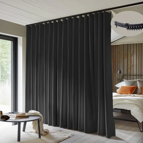 Vista 10 de Cortinas Divisoras de Habitación con Juego de Rieles de Techo Flexibles, Cortina Opaca para Montaje en el Techo, Cortina de Privacidad, Divisores