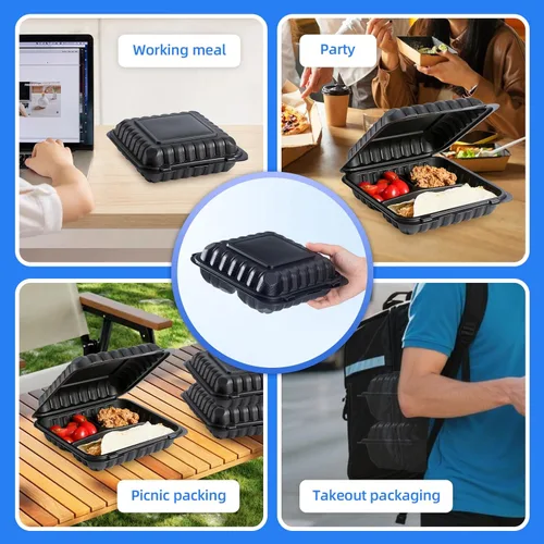 Vista 6 de YANGRUI Recipientes Desechables de 7.8" 30 oz Paquete de 65 - Envuelto en Plástico Retráctil Contenedor de Alimentos de Plástico PP Relleno