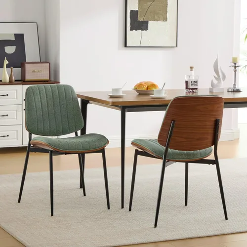 Vista 13 de Dining Chairs Set of 2 Mid Century Modern Retro Design with Walnut Bentwood Back Upholstered Seat Metal Legs Adjustable Foot for Kitchen Dining Room