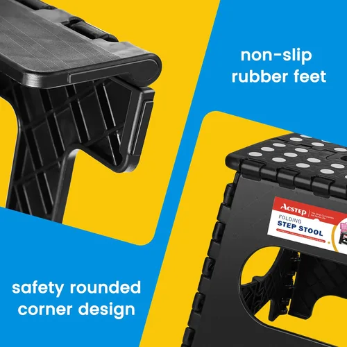 Vista 5 de ACSTEP Taburete plegable para adultos de 11 pulgadas de altura, taburete de plástico ligero plegable con capacidad de hasta 300 lbs, taburete