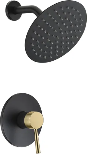 Vista 8 de sumerain Juego de grifo de ducha negro mate, cartucho de equilibrio de presión, cabezal de ducha de lluvia de 8 pulgadas, con válvulas de retención