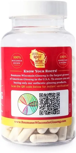 Vista 2 de Baumann Wisconsin - Cápsulas de ginseng 60 píldoras de 400 mg – Extracto de raíz de ginseng americano puro en polvo en cada píldora – Suplemento