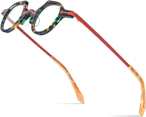 Vista 14 de HEPIDEM Gafas de acetato Marco Aleación Temple Hombres Pequeños Retro Gafas Redondas Mujeres Gafas Ópticas