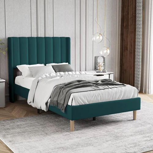 Vista 104 de Zoophyter Base de cama tapizada tamaño King con cabecero, listones de madera fuertes, no necesita somier, fácil montaje, terciopelo beige
