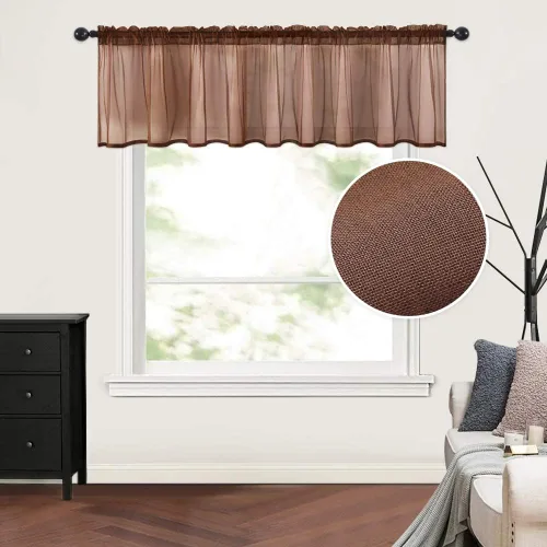 Vista 9 de MIULEE Cenefa Transparente Naranja Quemado con Textura de Lino para Media Ventana, Cortina Pequeña Estilo Granja para Cocina, Café, Sala de Estar