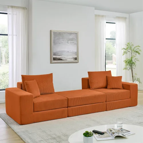 Vista 4 de Sofá modular de nube, moderno sofá tapizado en forma de L con otomana extraíble, sofá cama de asiento profundo, sofás seccionales convertibles