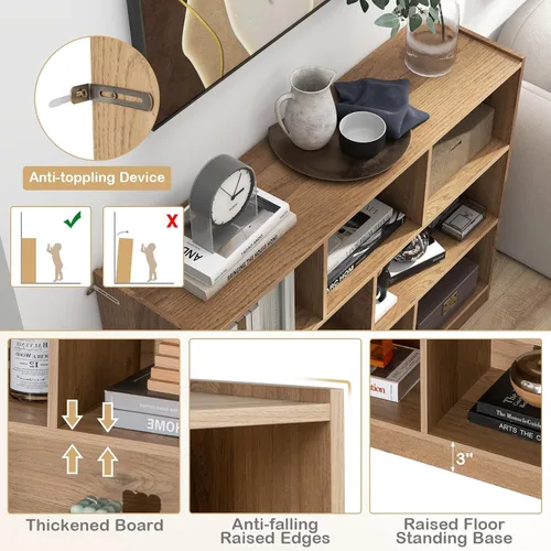 Vista 20 de Giantex Estantería de madera de 8 cubos, estantería independiente abierta de 3 niveles, estante de exhibición multiusos para sala de estar