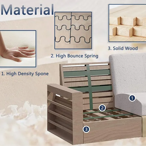 Vista 4 de Sofá modular de 4 asientos con otomana de almacenamiento, juego de muebles de sala de estar en forma de L y U para espacios pequeños, espuma