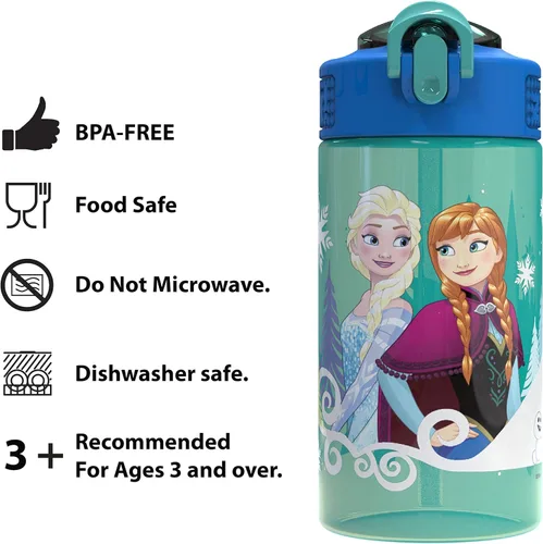 Vista 7 de Zak Designs Disney Frozen 2 - Cubierta de boquilla para niños y asa de transporte integrada hecha de plástico, diseño de botella de agua a prueba