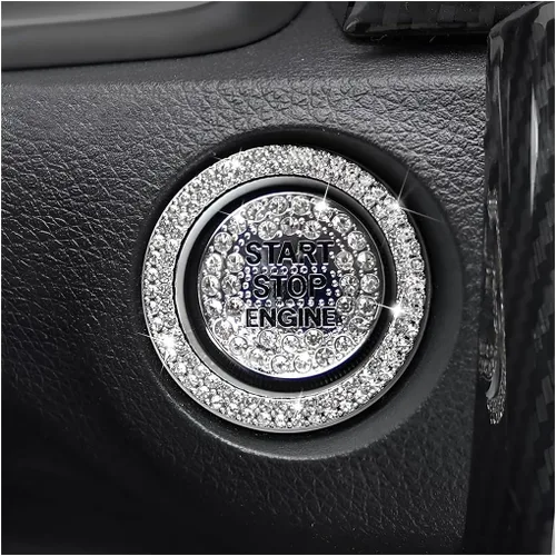 Vista 9 de BELOMI 2 piezas de anillos decorativos para botón de encendido y apagado del motor del automóvil, calcomanía protectora con botón de inicio