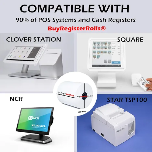 Vista 4 de (10 Rolls) 3 1/8 x 230 thermal paper square POS cash register thermal receipt paper rolls bpa free BuyRegisterRolls