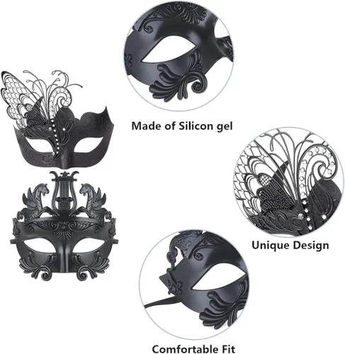Vista 5 de IETANG - Un par de preciosas máscaras venecianas para parejas, para mascarada, accesorios de disfraz o fiesta