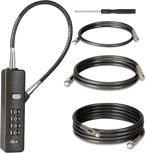 Vista 8 de DELSWIN Cerraduras de cable con combinación, cerradura de puerta de 4 dígitos con 3 cuerdas de acero (9 pulgadas/23.6 pulgadas/47.2 pulgadas)