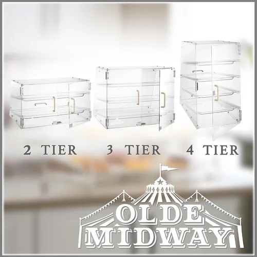 Vista 7 de Olde Midway Vitrina de pastelería – 2 niveles, gabinete de exhibición de acrílico comercial para panadería con bandejas extraíbles