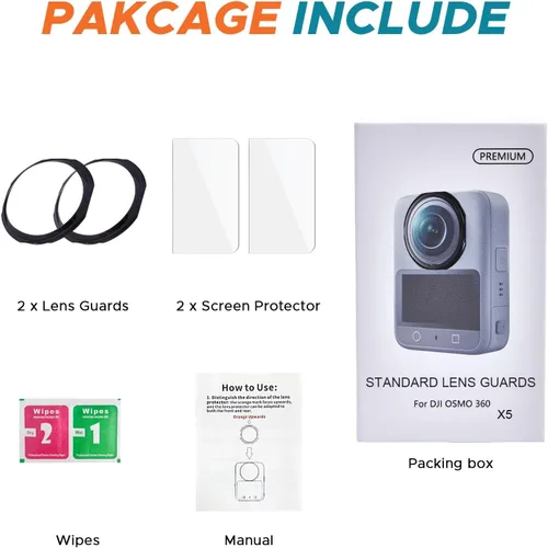 Vista 2 de JZW-Shop Protector de lente de PC con 2 protectores de pantalla compatibles con cámara de acción DJI OSMO 360, 9H, protección contra arañazos