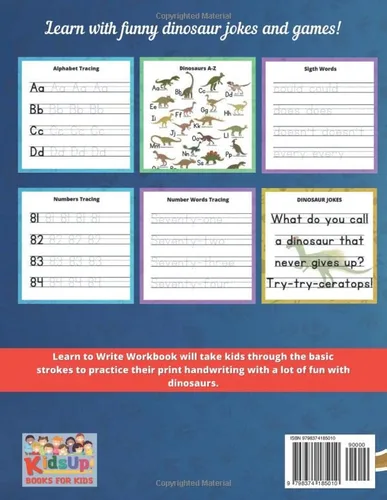 Vista 2 de Learn to Write Workbook for Kids Ages 5-7 Tracing and Writing Alphabet Letters, Numbers 1-100, and Sight Words Handwriting Practice with Fun